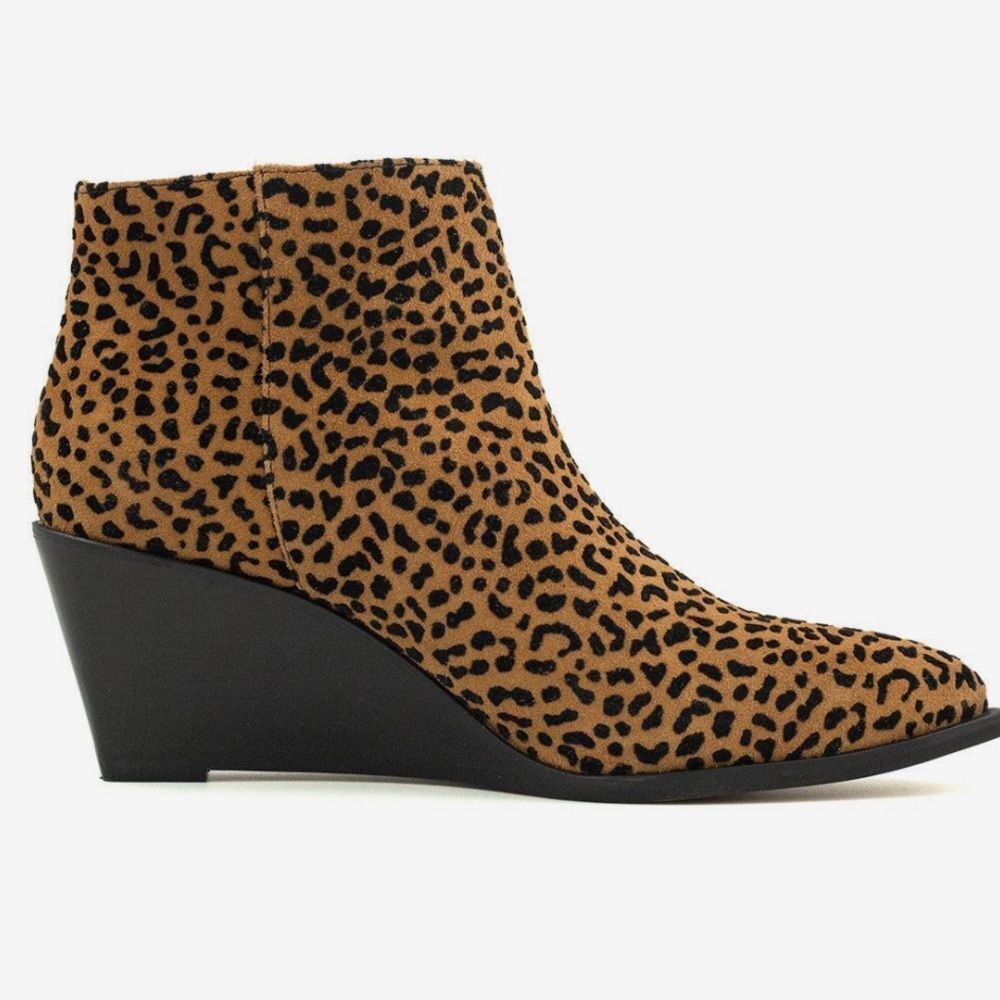 1.State Kid Leather Leopard Print Wedge Ankle Booties Kipp Fall Boots New 6.5